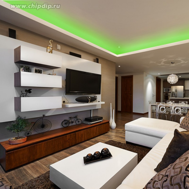 00-34 Светодиодная лента 12В, 4,8Вт/м, smd3528, 60д/м, IP20, подложка 8мм, 5м, зел.