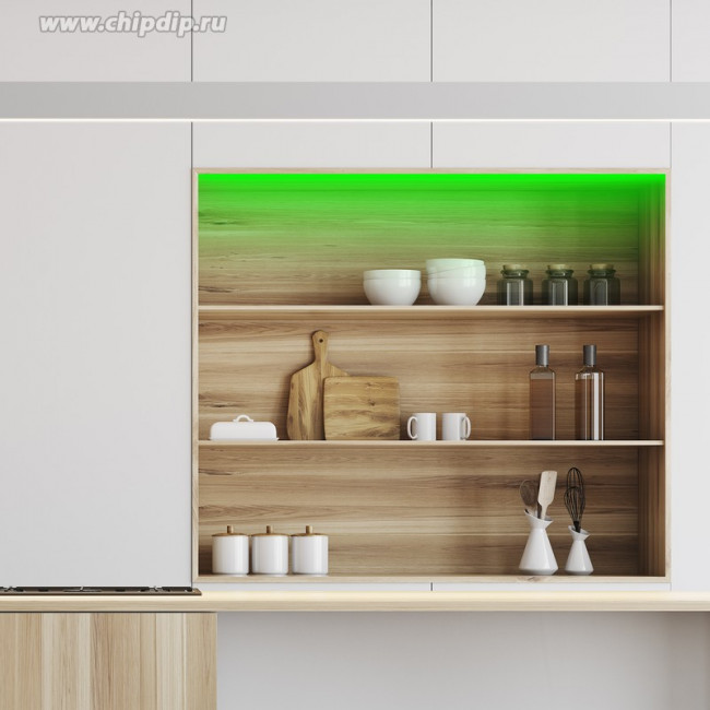 00-34 Светодиодная лента 12В, 4,8Вт/м, smd3528, 60д/м, IP20, подложка 8мм, 5м, зел.