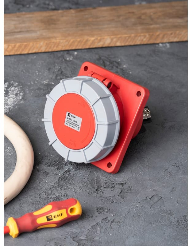 Стационарная внутренняя угловая розетка 4442 3Р РЕ 125А 380В IP67 PROxima ps-4442-125-380