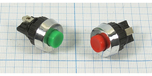 Включатель кнопочный без фиксации OFF-(ON) красного цвета, 220В/ 1А, d15мм; №9823 R ПКн\250\ 1,0\(SPST)\d15\ мет\кр\\2C\CS-338\