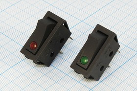 Выключатель клавишный, 2T, 15А, ON-OFF, зеленый глаз; №649 G Пкл\\15\ON-OFF\\ чер\зел\\2T\\зел точечный