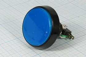 Кнопка без фиксации (SPDT), ON-(OFF)/OFF-(ON) синяя с подсветкой, 220В/5А; №1855 B ПКн\250\ 5\(SPDT)\d24\чер\ ILсин12В\\5T\PB-300C/B\