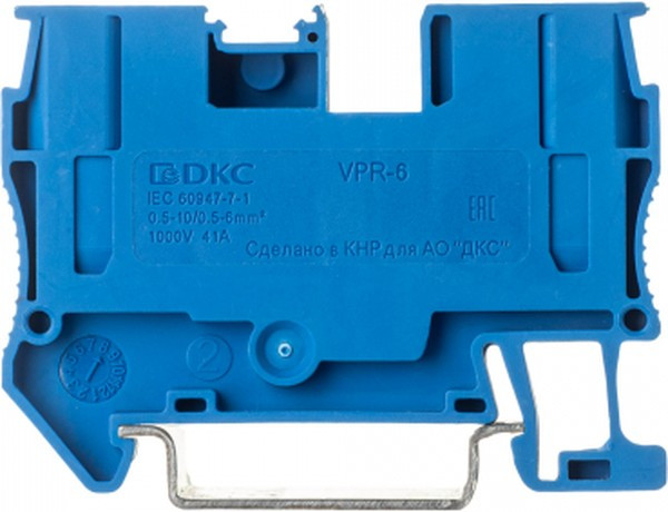 VPR-6-BU, Клемма проходная , зажим push-in, 2 точки подключения, 6 кв.мм, синяя