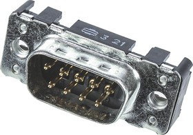 09651217701, Harting 9 Way Through Hole D-sub Connector Plug, 2.74mm Pitch, with M3 Threaded Inserts