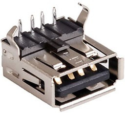 USBA-1J-B, розетка на плату тип А черная (151-K103 USBA-1J)