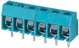 TB003-500-P06BE, Fixed Terminal Blocks Terminal block, screw type, 5.00 , horizontal, 6 poles, CUI Blue, Philip's head screw, PCB mount