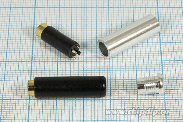 Гнездо Audio Jack стерео 3.5мм на кабель, 4-х контактное, металлический мини корпус; №687 S гн 3,5стерео\4C[Au]\каб\мет хвост[короткое]