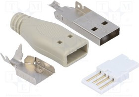 USBA-PLUG, Вилка; USB A; на провод; пайка; в корпусе