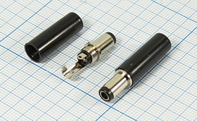 Разъем питания DC вилка, D5.5 d2.8 L9, 2C, на кабель, бакелит хвост