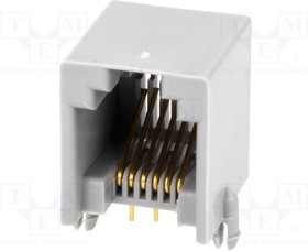 RJ12GPCB-M, Разъем RJ12, гнездо, PIN 6, Контакты фосфор-бронза, позолота, THT