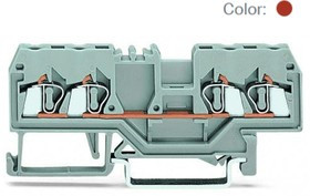 280-830, 4-пров. проходная клемма, 0,08 - 2,5 мм2, красная