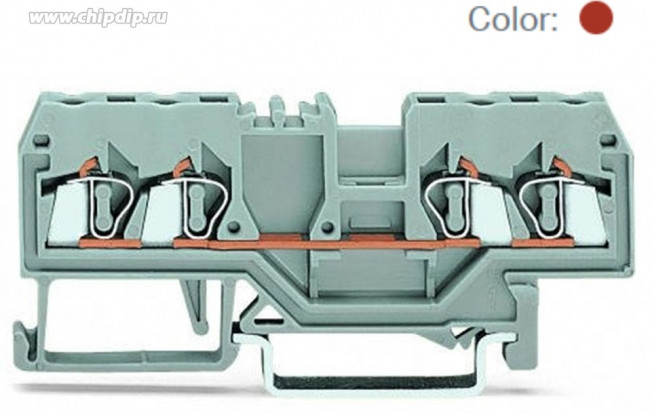 280-830, 4-пров. проходная клемма, 0,08 - 2,5 мм2, красная