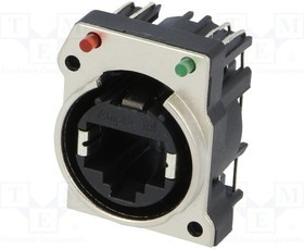 RJX8FB5HRGB, Гнездо, RJ45, XLRnet, Кат: 5e, с LED, с кнопкой, THT, угловой
