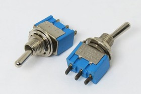 Рычажный переключатель (тумблер), 220В, 3А, переключение ON-OFF-ON, d 6.4, красный, контакты 3C, MTS-103