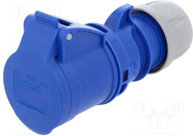 213-6, Разъем Pin &amp; Sleeve, 16 А, 230 В, Монтаж на Кабель, Гнездо, 2P+E, Синий