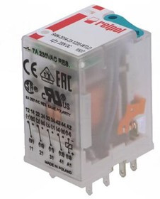 R4N2014231220WTLD, Реле электромагнитное, 4PDT, Uобмотки 220ВDC, 6A/250ВAC, 6A/24ВDC, IP40, монтаж на колодку