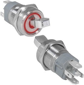 RT-S6-12C, Микротумблер цилиндрический с резьбой , ON-OFF, SPST, 3 А, 250 В, 50 мОм, 5 контактов, красная подсветка