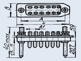 РП14-30 Л вилка, Соединитель низкочастотный, прямоугольный, внутреннего монтажа, год 89