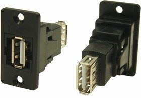 Straight, Panel Mount, Socket to Socket Type A to A 2.0 USB Connector