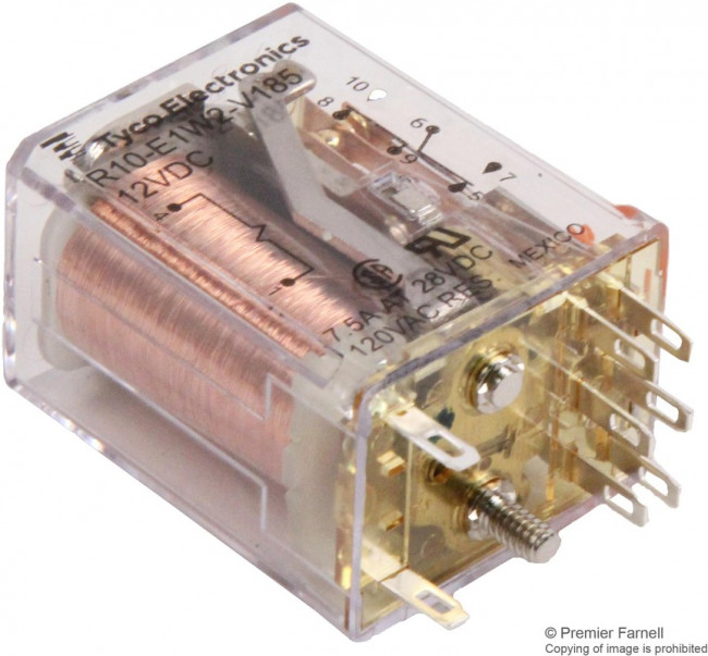 R10-E1W2-V185, Industrial Relays DPDT 7.5Amp GEN PURP