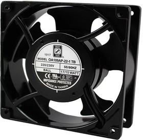 OA109AP-22-1TB, AC Fans Axial Fan, 120x120x38mm, 230VAC, 104CFM, 15W, 42dBA, 3000RPM, Ball, Terminals