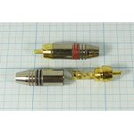 Разъем RCA вилка, 4-6мм, на кабель, никель, красный / золотой