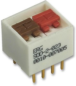 SDD-2-023, DIP / SIP переключатель, 2 схем(-а), Ползунок, Сквозное Отверстие, DPST, 100 В, 1 А