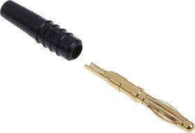 22.2010-21 22.1009, Black Male Banana Plug, 2mm Connector, Solder Termination, 10A, 30 V, 60V dc, Gold, Nickel Plating