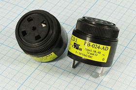 Зуммер пьезоэлектрический с генератором, размер 36.0x32, напряжение 5~24В, частота 2.9кГц, контакты