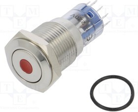 MP0045/1E1RD220S, Pushbutton Switches Vandal R LED 220VDC Latch Act Flat prof