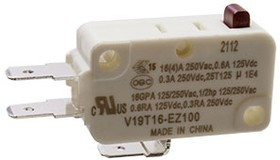 V19T16-EZ100, микропереключатель SPDT 250В 16A фастон 4,7мм 0.98N