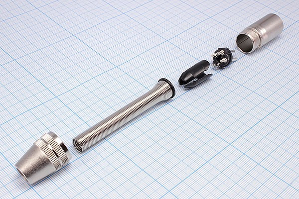 Штекер микрофонный XLR три контакта на кабель, пружинный ввод QTDZ366; №1693 штек мик XLR\3P\каб\\пруж [Al]\QTDZ366