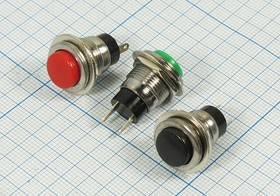 Включатель кнопочный без фиксации OFF-(ON) черного цвета, 220В/ 1А, d12мм; №2960 B ПКн\250\ 1,0\(SPST)\d12\ мет\чер\\2C\DS-318\