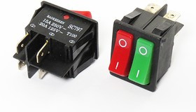 Переключатель клавишный, контакты 4T, 15А, 2-ON-OFF, подсветка зеленая-красная, KCD2-2101-4