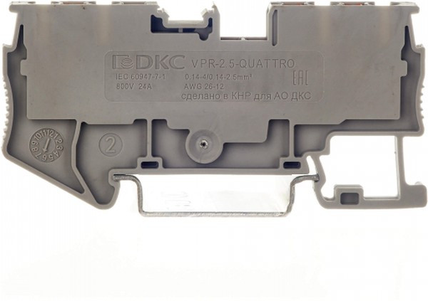 VPR-2.5-QUATTRO-GY, Клемма проходная , зажим push-in, 4 точки подключения, 2.5 кв.мм, серая