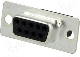 DE09-SR, Conn D-Sub SKT 9 POS Crimp ST Panel Mount 9 Terminal 1 Port Tray