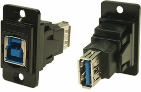 Straight, Panel Mount, Socket to Socket Type B to A 3.0 USB Connector
