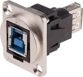 Straight, Panel Mount, Socket to Socket Type B to A 3.0 USB Connector
