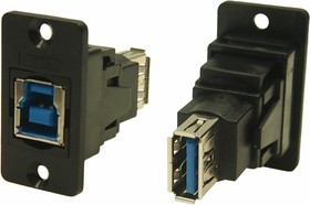Straight, Panel Mount, Socket to Socket Type B to A 3.0 USB Connector