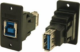 Straight, Panel Mount, Socket to Socket Type B to A 3.0 USB Connector