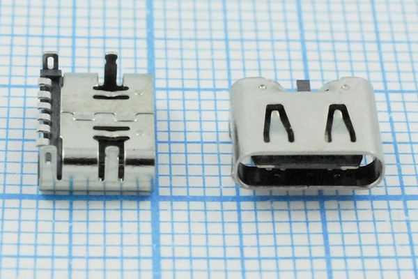 Разъем USB розетка, тип C 3.1, контакты на плату, угловой, USB3.1TYPE-C 6PF-027