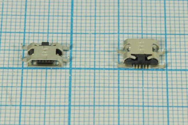 Разъем microUSB розетка, тип B, контакты 5C4HP, на плату, угловой, SMD, microUSBB5SAD8 Разъем microUSB розетка, тип B, контакты 5C4HP, на плату, угловой, SMD, microUSBB5SAD8
