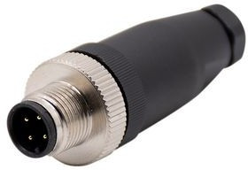 RND 205-01201, Circular Connector, M12, Plug, Straight, Poles - 4, Screw, Cable Mount