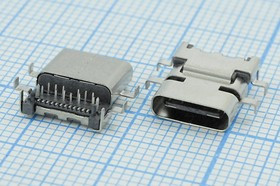 Гнездо USB 3.1, Тип C, 12 прямых и 12 угловых контактов; №14554 гн USB \C 3,1\24P4C\плат\ \\USB3,1TYPE-C 24PF-005