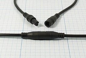 Штекер/гнездо питания DC, 2L-130мм, d-9, черный, герметичный, [шнур]