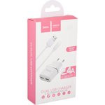 Блок питания (сетевой адаптер) HOCO C12 с 2 USB портами 2,4 A с microUSB кабелем белый