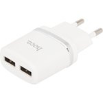 Блок питания (сетевой адаптер) HOCO C12 с 2 USB портами 2,4 A с microUSB кабелем белый