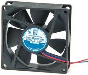 OD8025-24HB01A, DC Fans DC Fan, 80x80x25mm, 24VDC, 40CFM, 0.1A, 35dBA, Ball, Wire, Open Collector Tach