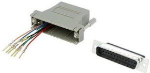 DA25-PMJ8-LG-K, D-sub Adapter Male 25 Way D-Sub to Female RJ45