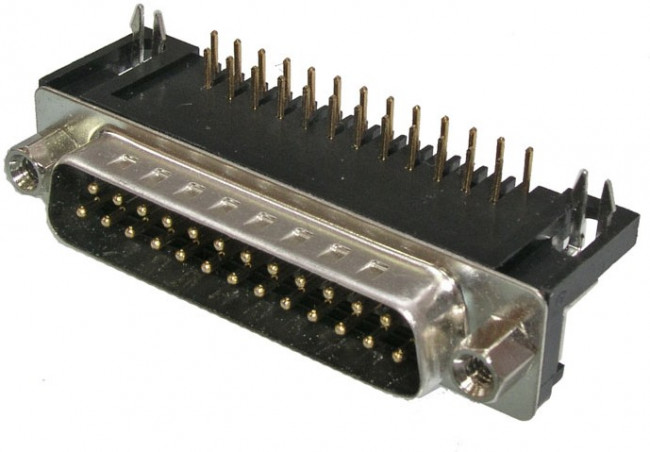 DRB-25MB, вилка D-SUB 25 pin на плату угл. 9.4мм (L-KLS1-515-25-M-B-WS)